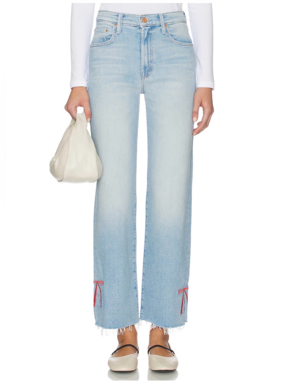 MOTHER The Rambler Zip Slice Hover Jeans in Complete 360 Embroidered Bow Sz: 26 - Picture 2 of 11